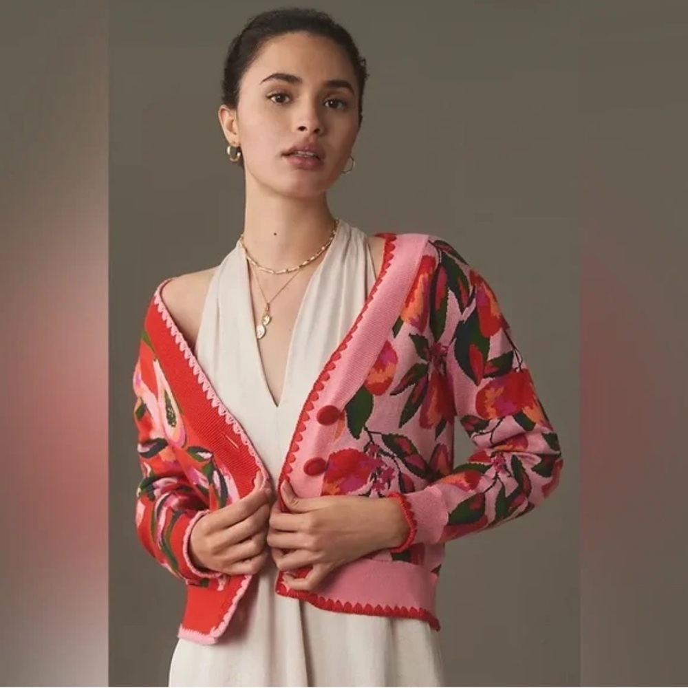 Farm Rio mixed papaya, knit cardigan XL Amaya papaya love Island - Picture 3 of 14